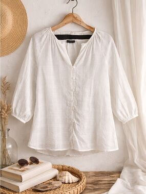 Sanctuary Anthropologie White Gauze Blouse Boho Coastal Cottagecore M